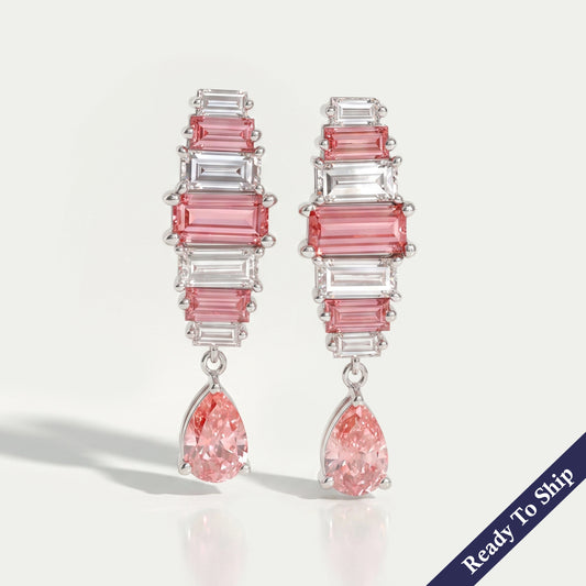 Alternative Pink Baguette Diamond Drop Earrings