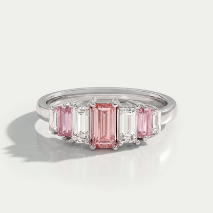 7 Stone Pink Baguette Cut Lab Diamond Anniversary Ring Rings