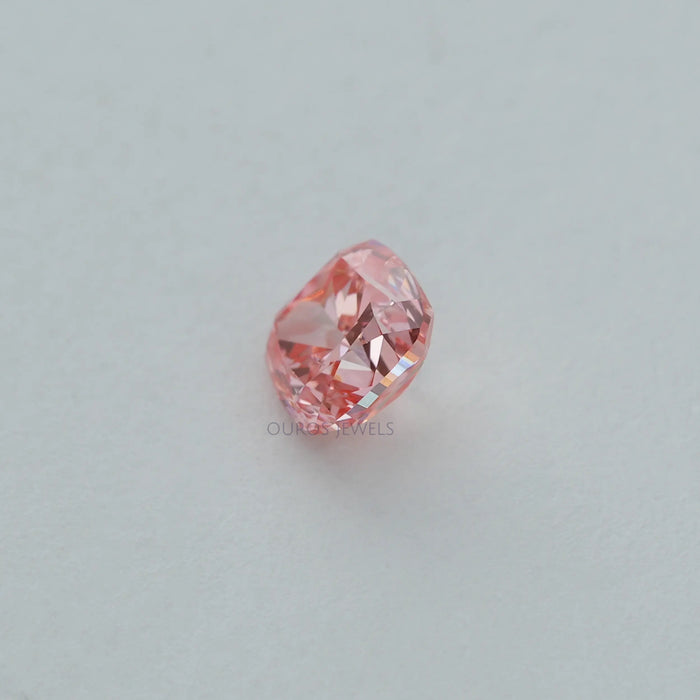 side view of each pink cushion cut lab made diamond loose