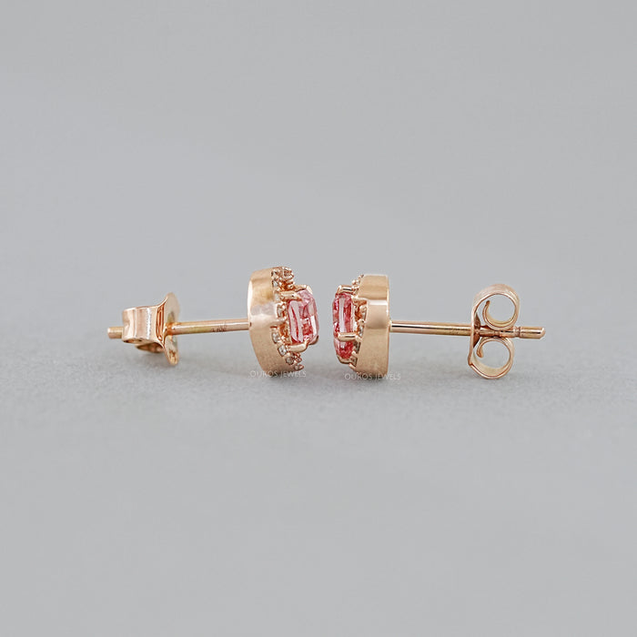 Pink Cushion Lab Created Diamond Halo Earrings