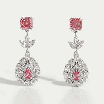 Pink Diamond Double Halo Pear Dangle Earrings Earrings