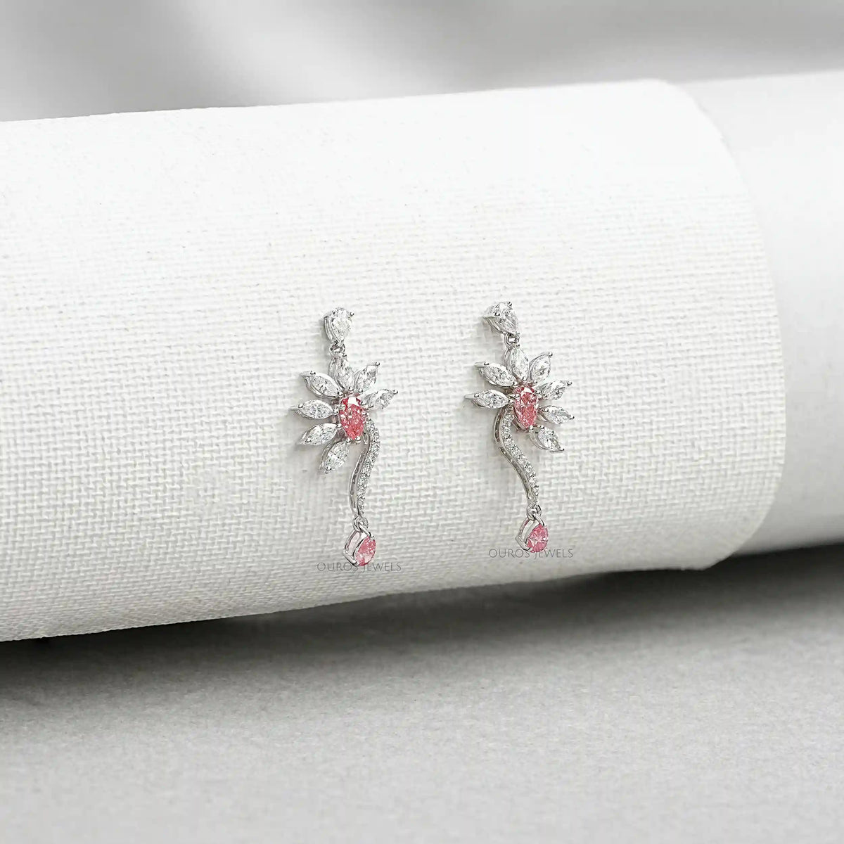 Flower Shape Pink Pear & Marquise Shape Earrings Earrings
