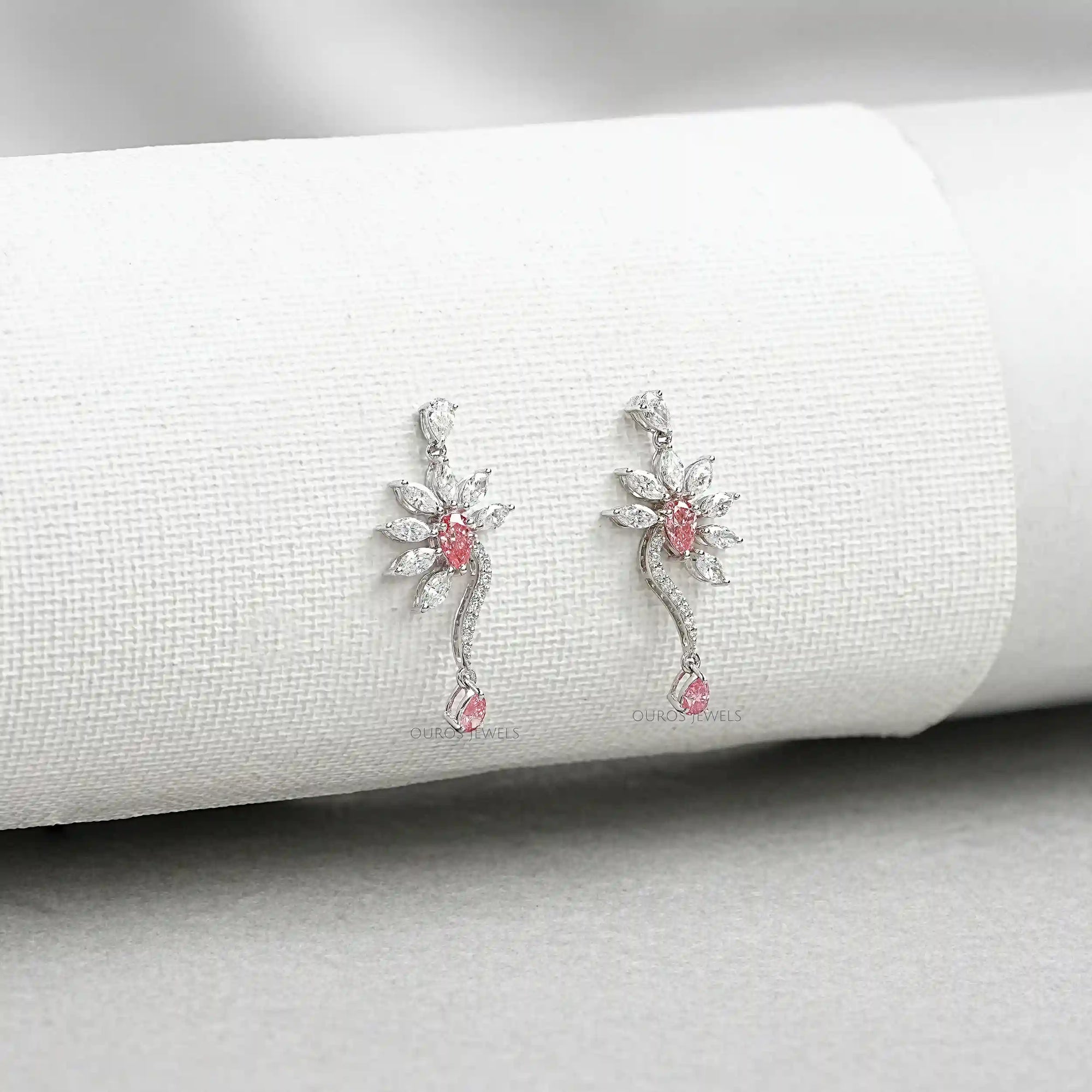 Flower Shape Pink Pear & Marquise Shape Earrings Earrings