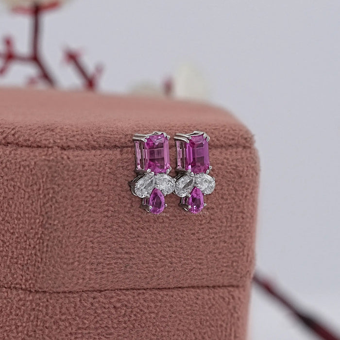 Lab Pink Emerald Gemstone Stud Earrings