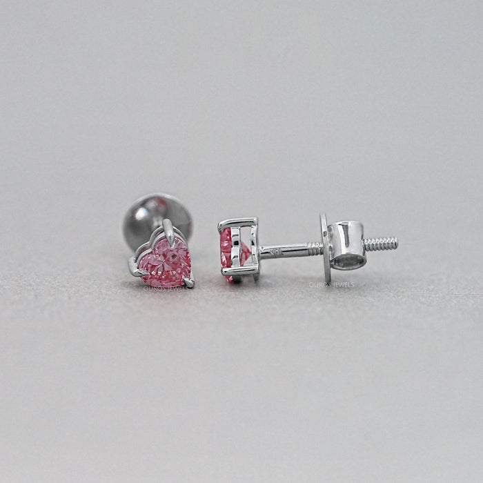 Pink Heart Cut Diamond Earrings