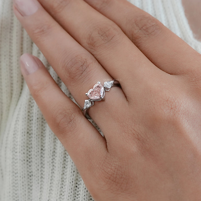 Heart Wedding Ring with Kite Diamond Side Stones