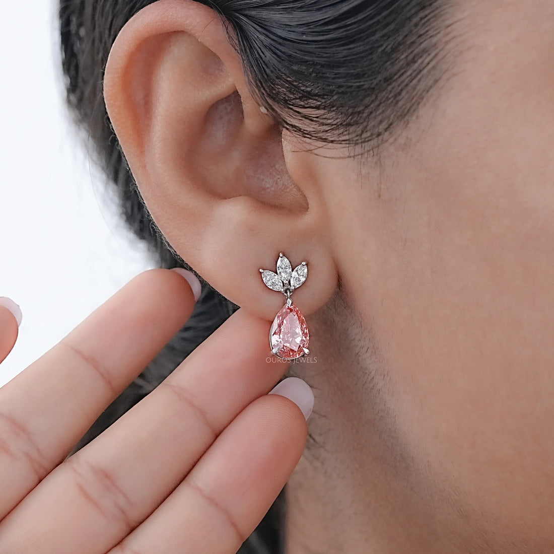Fancy Pink Pear And Marquise Diamond Drop Earrings Earrings