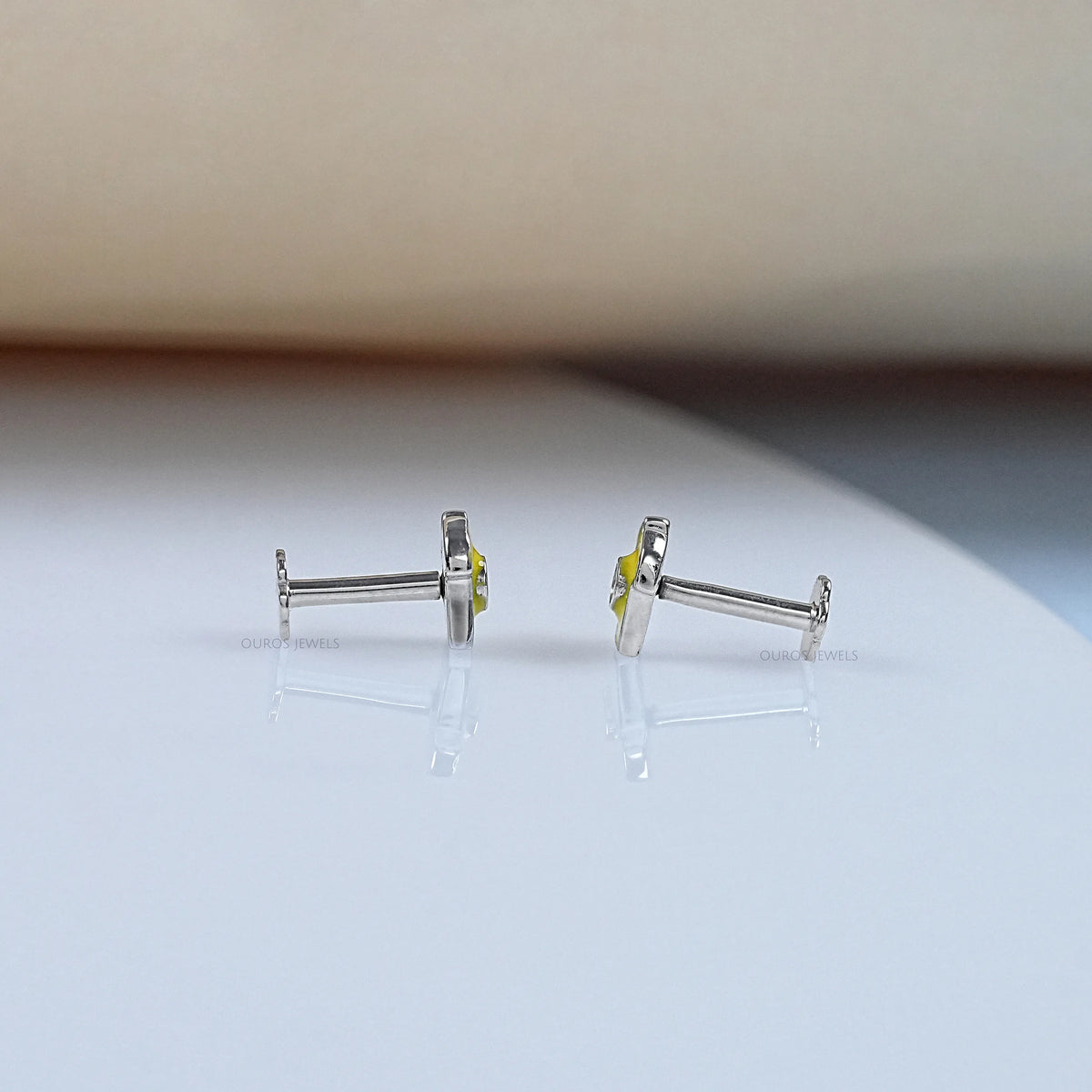 Pink Lab Diamond Yellow Enamel T shirt Stud For Kids