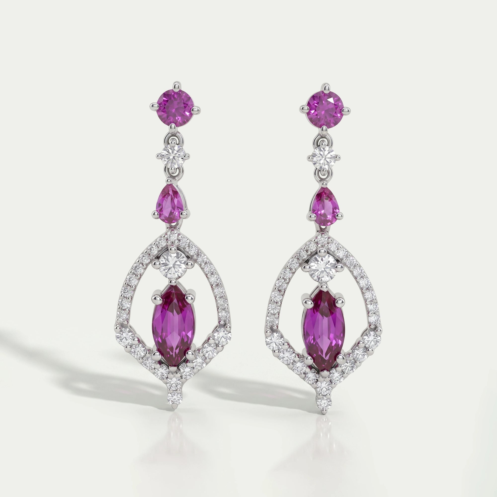 Pink Sapphire Marquise Cut Cluster Diamond Dangle Earrings 