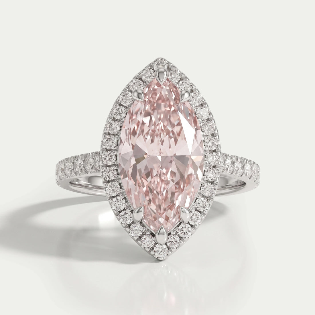 Pink Marquise Cut Halo With Accent Diamond Engagement Ring Rings