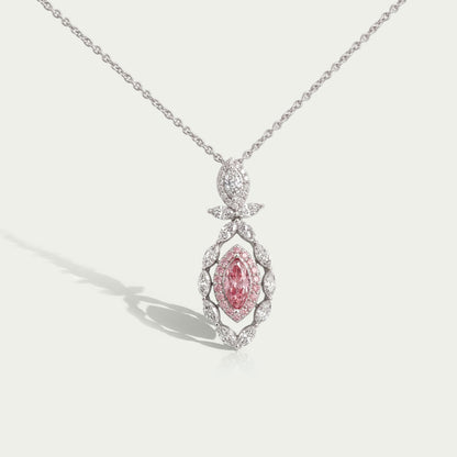 Pink Marquise Shape Double Halo Pendant Necklaces