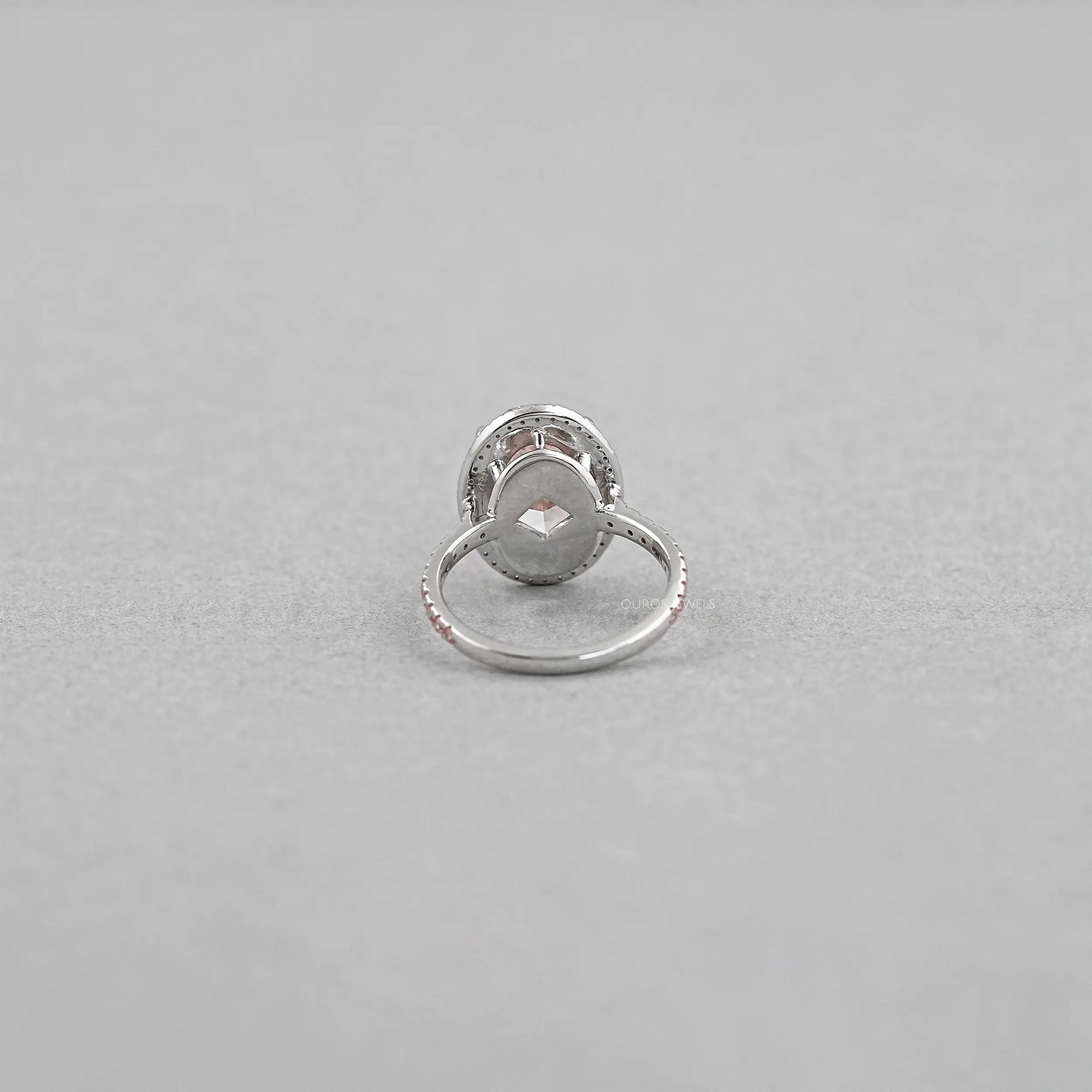 Fancy Pink Oval Cut Lab Diamond Halo Engagement Ring Ring