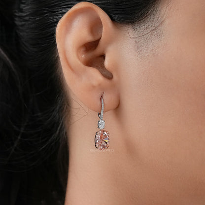 Pink Oval Cut Diamond Drop Hoop Earrings Earring