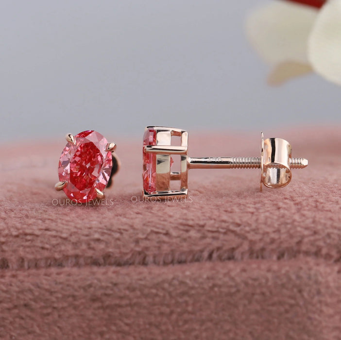 Pink Oval Lab Grown Diamond Stud Earrings
