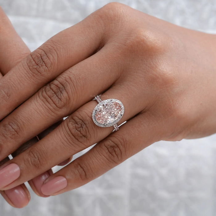 Fancy Pink Oval Cut Lab Diamond Halo Engagement Ring