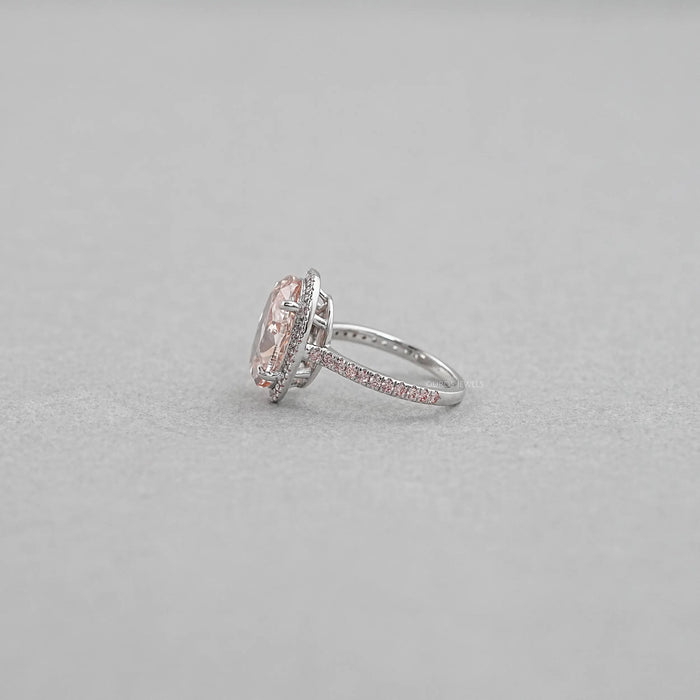 Fancy Pink Oval Cut Lab Diamond Halo Engagement Ring