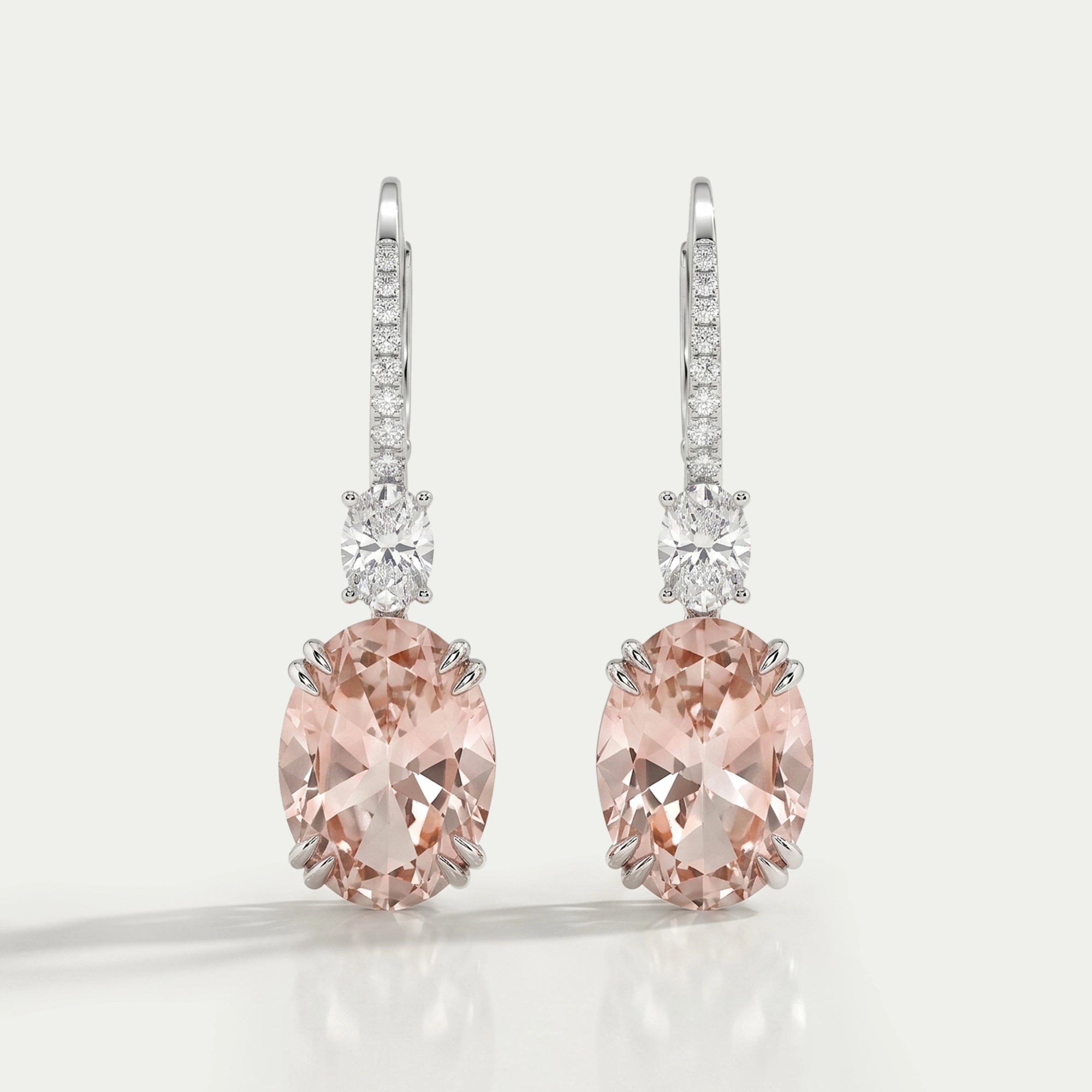 Pink Oval Cut Diamond Drop Hoop Earrings Earring