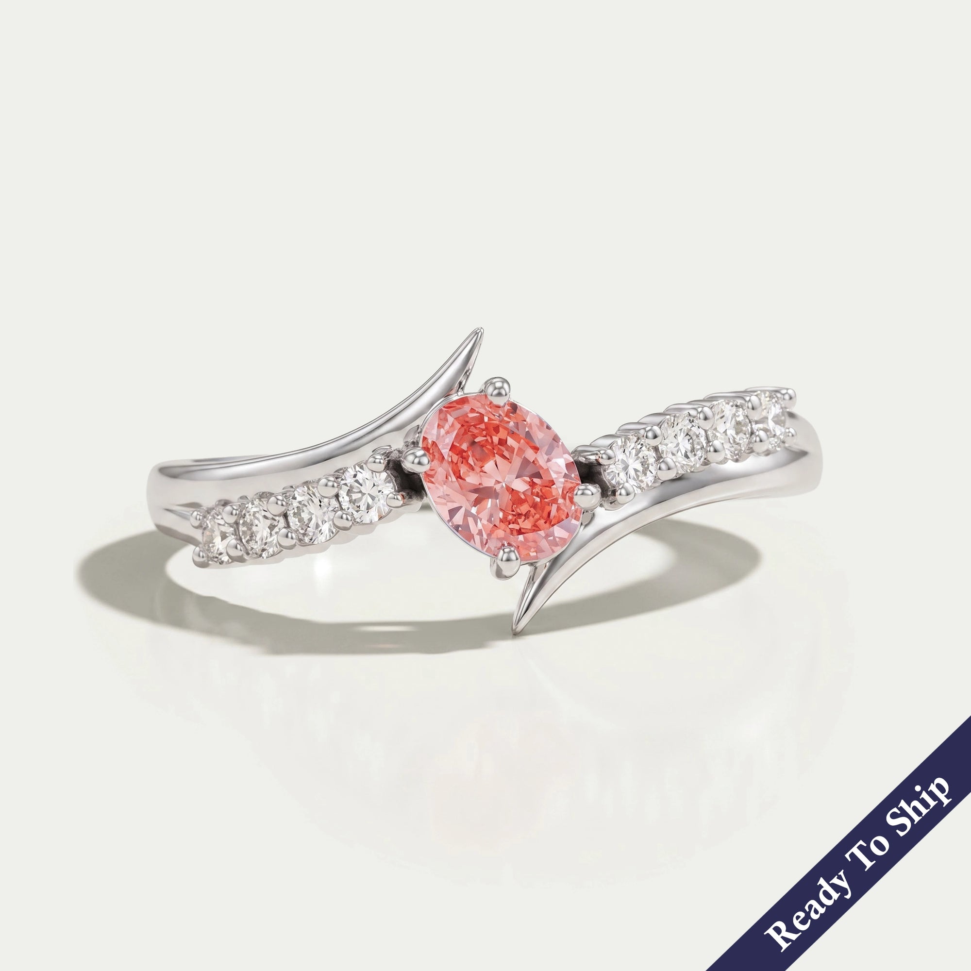 Pink Oval Cut Bypass Set Diamond Ring