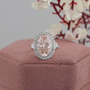 Trapezoid With Pink Oval Accent Halo Diamond Ring