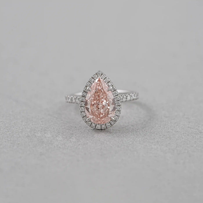 Pink Pear Diamond Halo Anniversary Ring