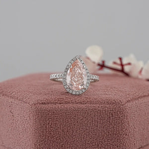 Pink Pear Diamond Halo Anniversary Ring