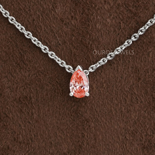Pink Pear Cut Lab Grown Diamond Pendant Necklaces