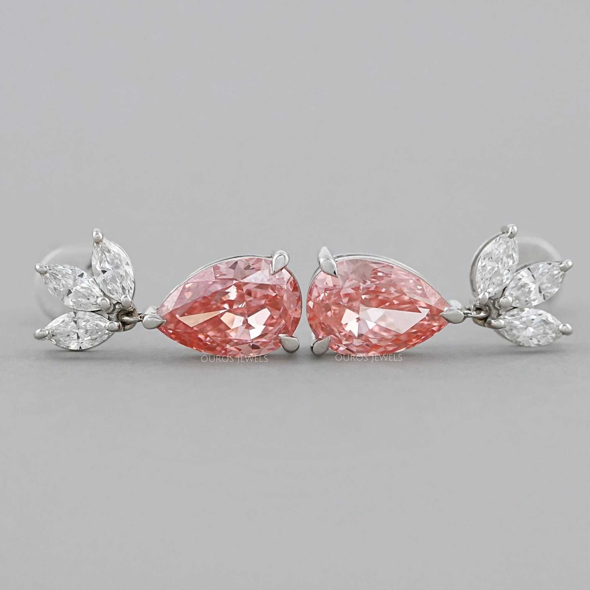 Fancy Pink Pear And Marquise Diamond Drop Earrings Earrings