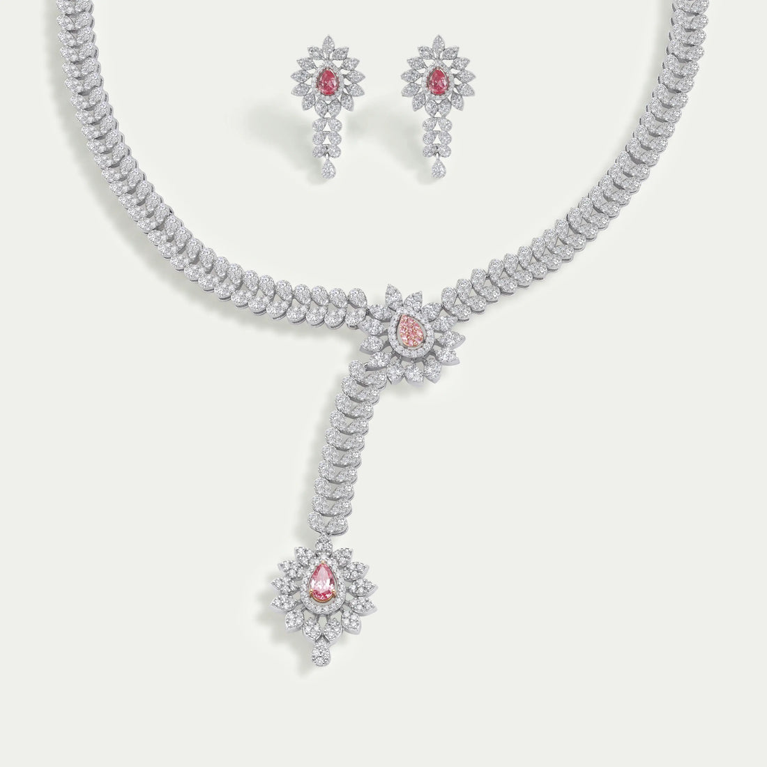 Pear And Round Cut Lab Grown Diamond Necklace Set Necklaces