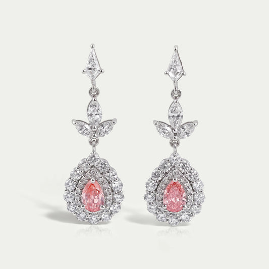 Pink Pear Shape Double Halo Drop Earrings Earrings