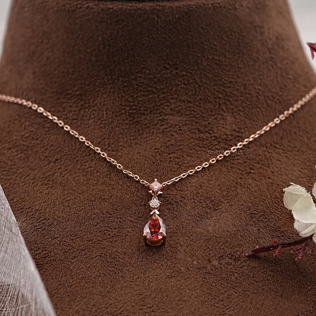 Red Pear Cut Lab Diamond Pendant Necklaces