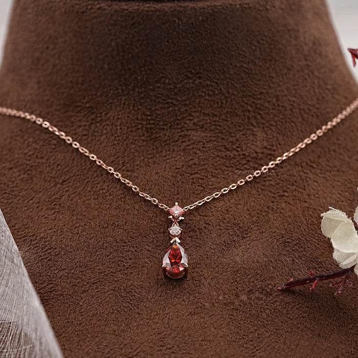Pear Shape Red Ruby Diamond Pendant