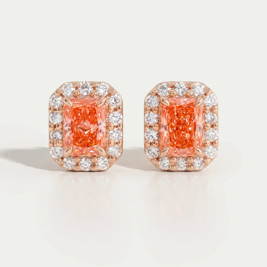 Pink Radiant Cut Halo Stud Earrings Earring