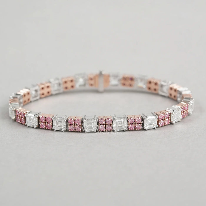 Pink Round & Asscher Cut Diamond Link Bracelet