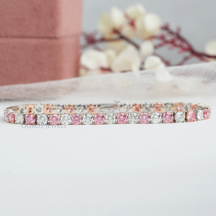 Fancy Colored Round Diamond Tennis Bracelet