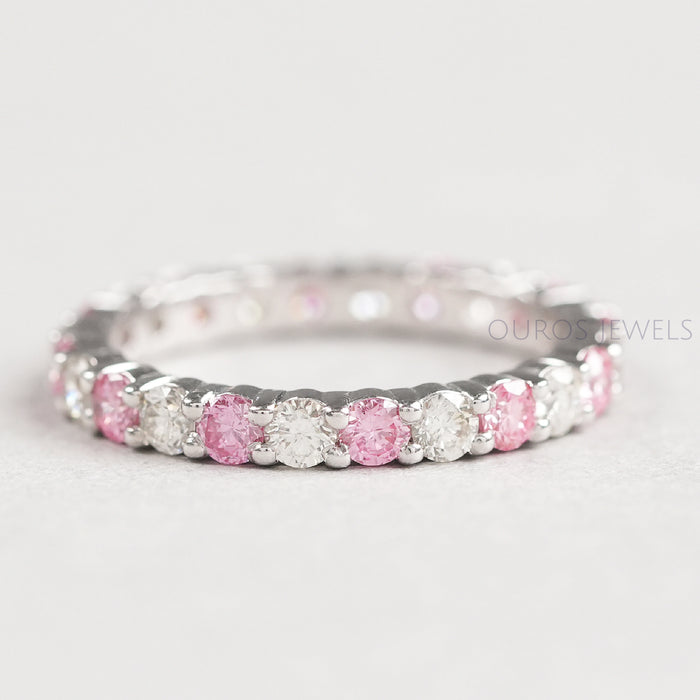 Pink Round Cut Lab Diamond Full Eternity Band