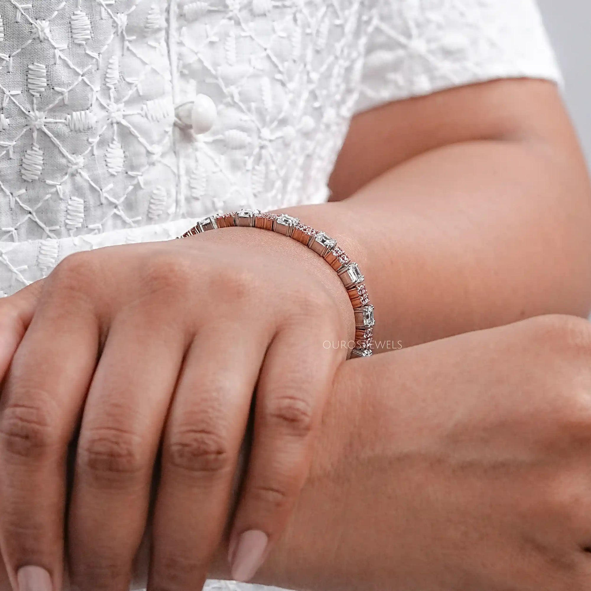 Asscher Diamond And Pink Round Tennis Bracelet Bracelet