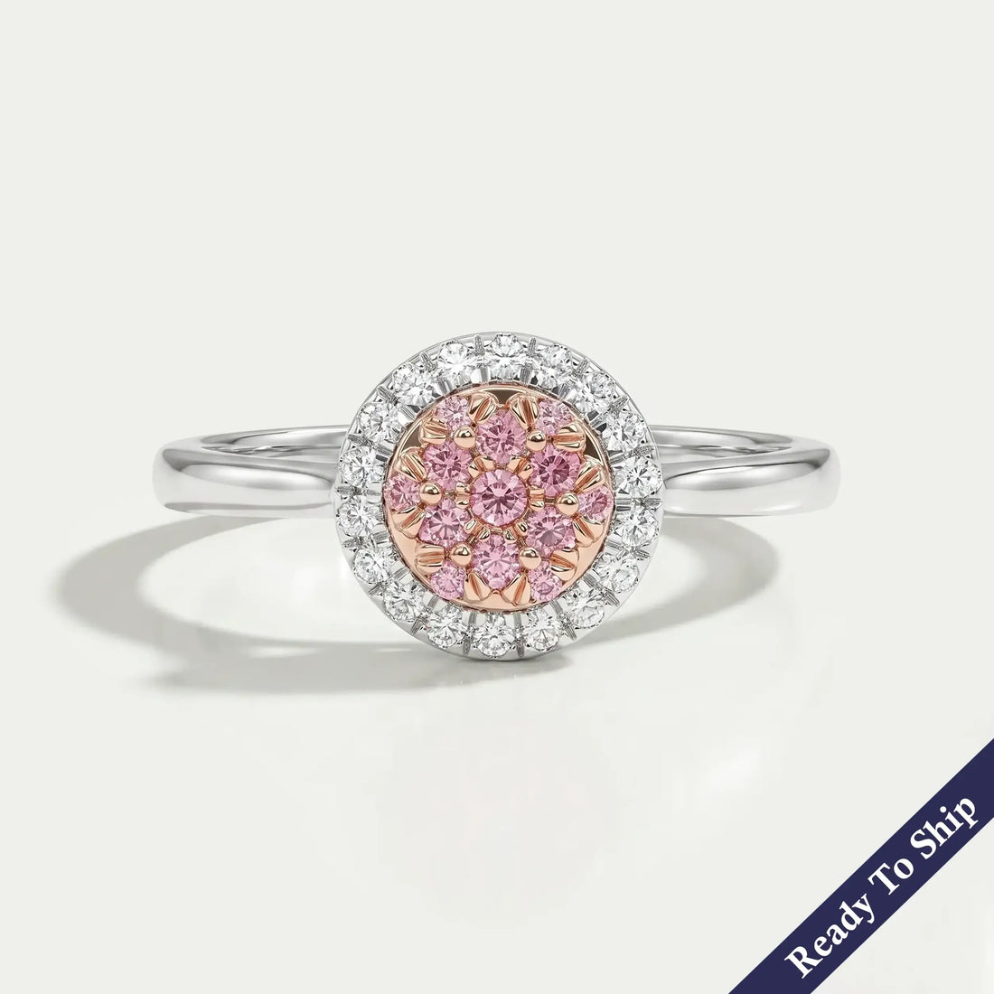 Pink Round Cut Cluster Halo Diamond Anniversary Ring
