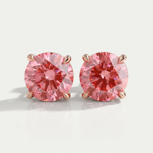 Pink Round Diamond Stud Earrings Earring