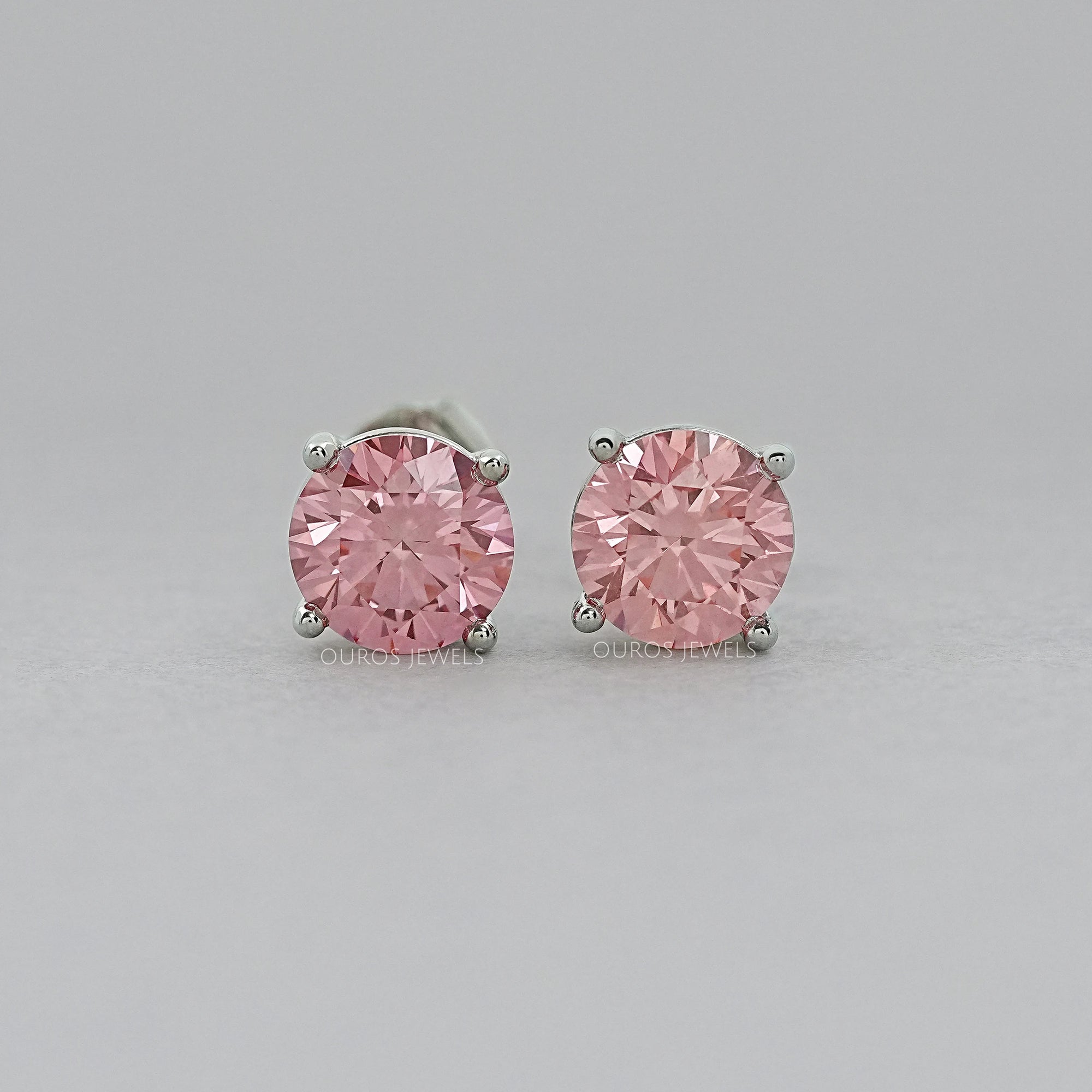 Pink And Blue Round Diamond Stud Earrings Earring