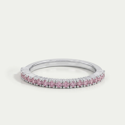 Pink Round Cut Lab Grown Diamond Half Eternity Band Ring