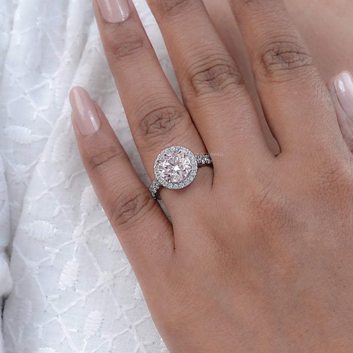 Pink Round Cut Halo With Accent Engagement Ring