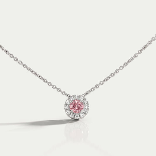 Pink Round Cut Diamond Halo Pendant Necklaces