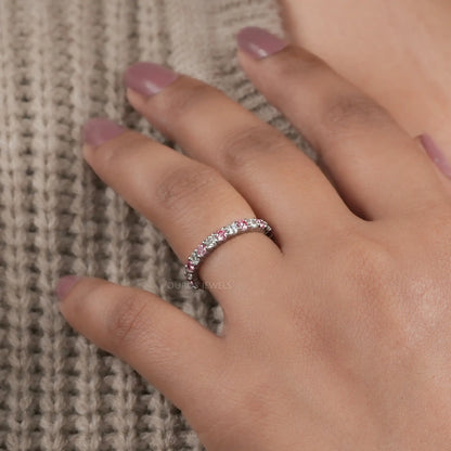 Multi Color Round Lab Diamond Wedding Bands Pink EF_VS Ring