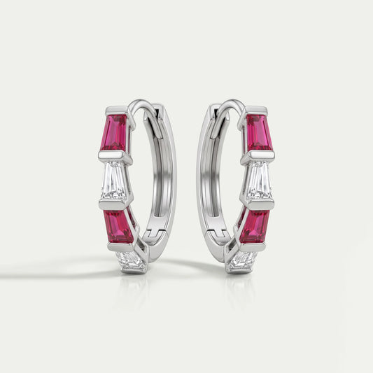 Ruby Tapered Baguette And Lab Diamond Hoop Earrings Earrings