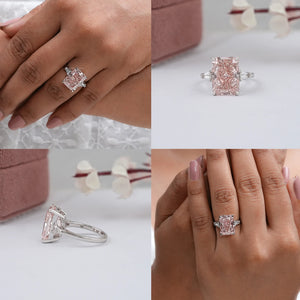 Pink Radiant Cut Lab Diamond Three Stone Ring