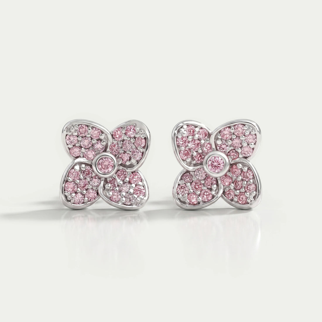 Flower Shape Pink Round Cut Lab Diamond Stud Earrings