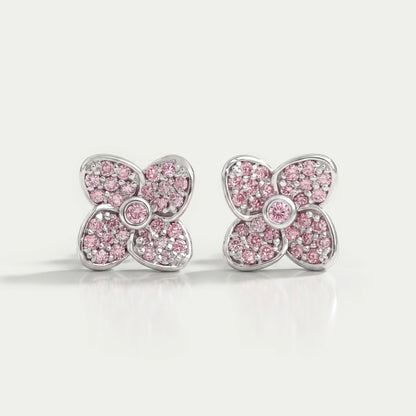 Flower Shape Pink Round Cut Lab Diamond Stud Earrings