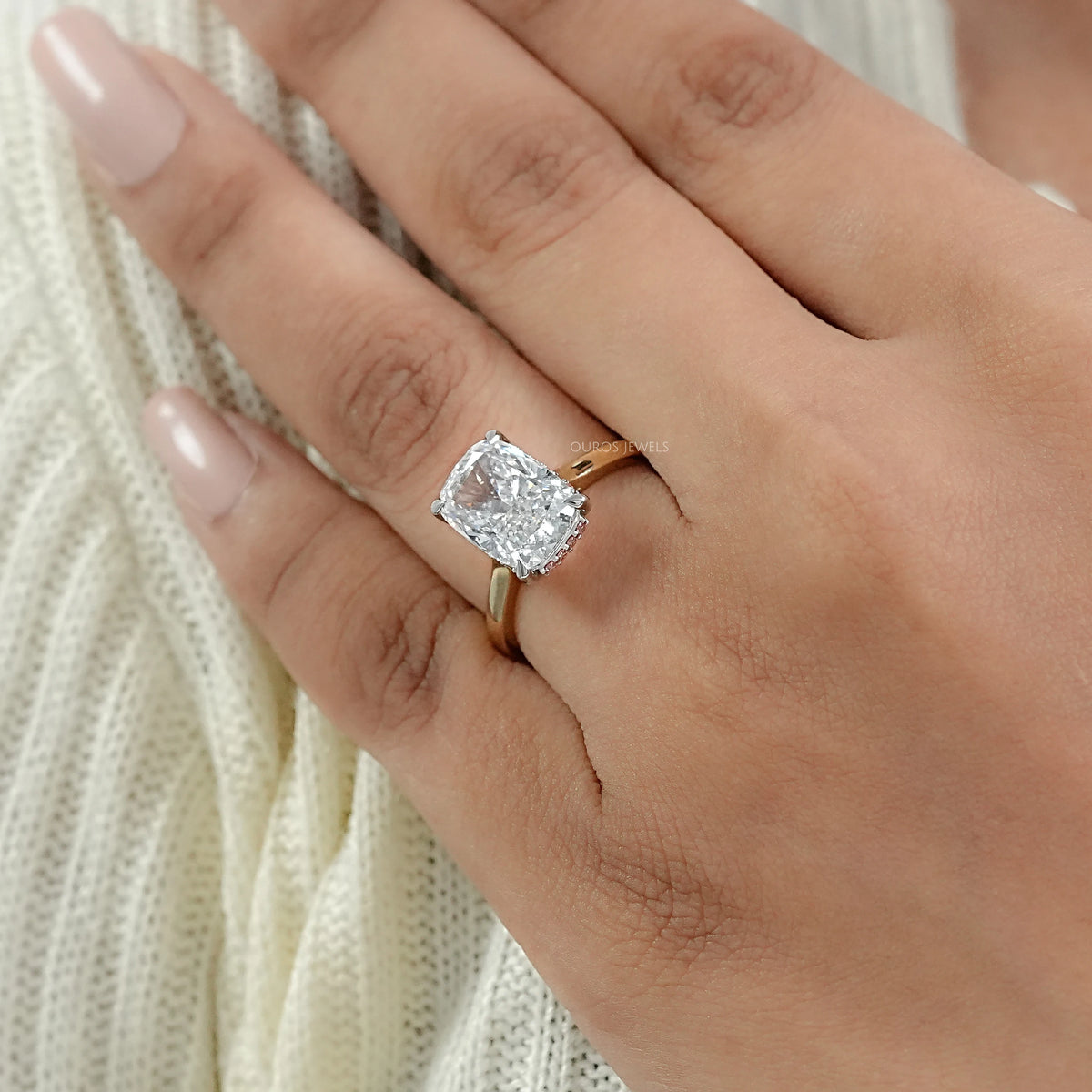 Cushion Lab Diamond Pink Hidden Halo Solitaire Ring Rings
