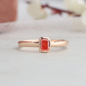 Pink Radiant Diamond Solitaire Ring in bezel setting