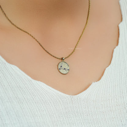Pisces Zodiac Sign Sapphire Purple Gemstone Pendant